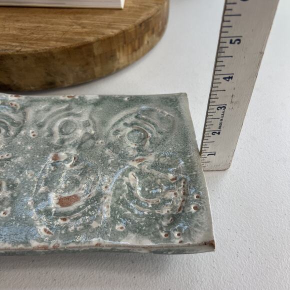 Studio Art Pottery Riser Footed Trinket Tray Dish 8.5" Blue Swirl Handmade - Picture 6 of 8